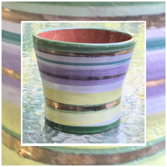 Pottery Vase in Lavender Green Yellow & Metallic Gold Stripes/Pen-Pencil Holder - Picture 4 of 12